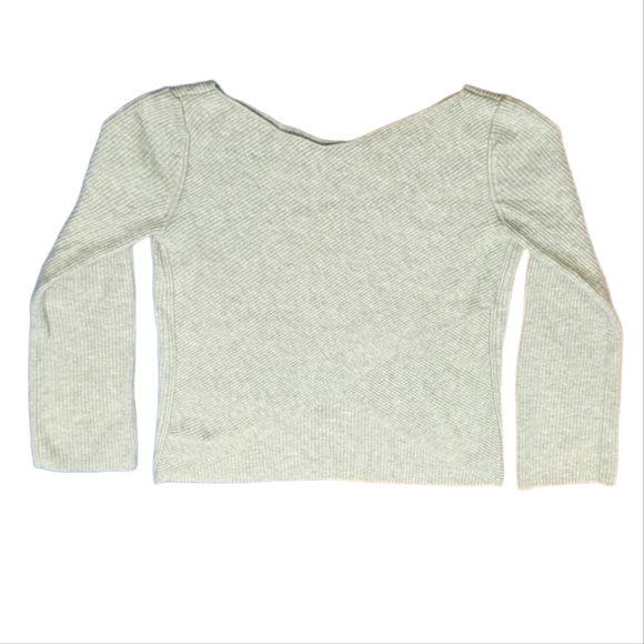 Aritzia Babaton Kitano Grey Boatneck Back-Wrap Ribbed Wool Blend Sweater Size S - Picture 2 of 15